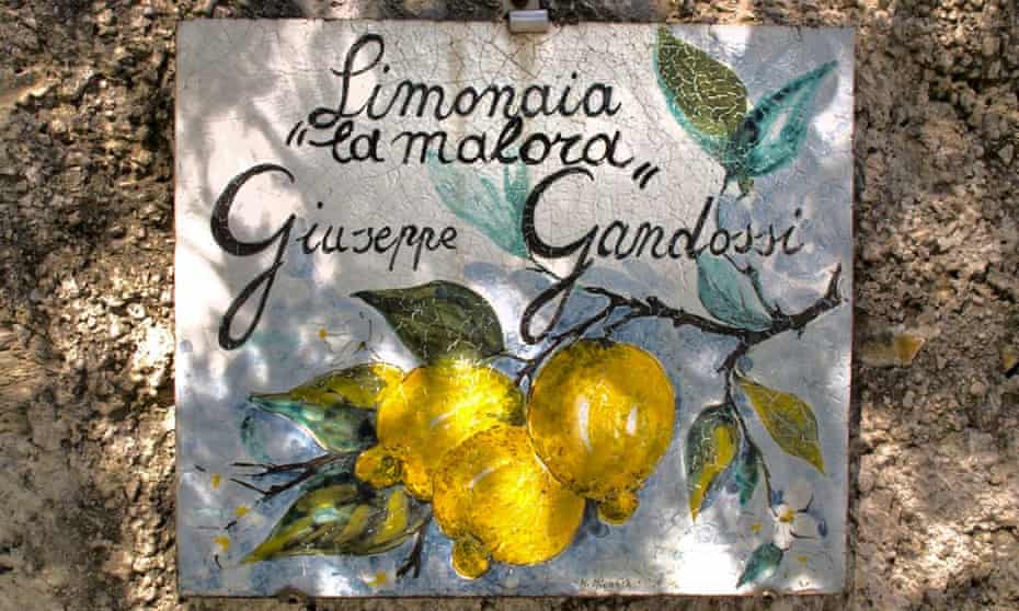 Sign for Limonaia la Malora, on the western shore of Lake Garda, Italy