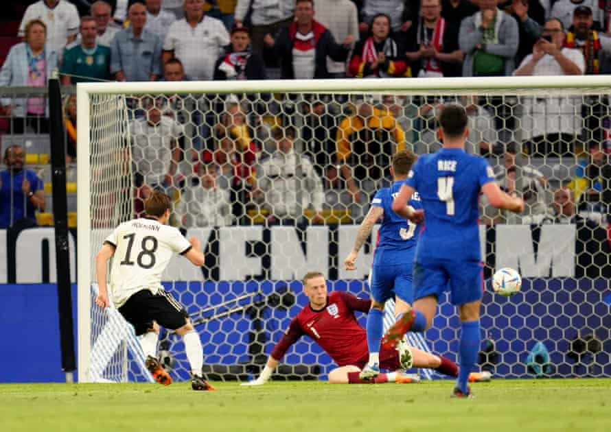 Germany's Jonas Hofmann scores but the goal is eventually ruled out for offside.