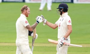 England’s Ben Stokes (left) celebrates making his century with fellow century maker Dom Sibley.