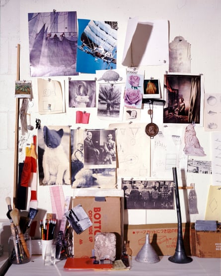 Rauschenberg’s ‘muse wall’, a collection of objects and images that inspired him, in his print shop, Captiva, Florida, around 1979.