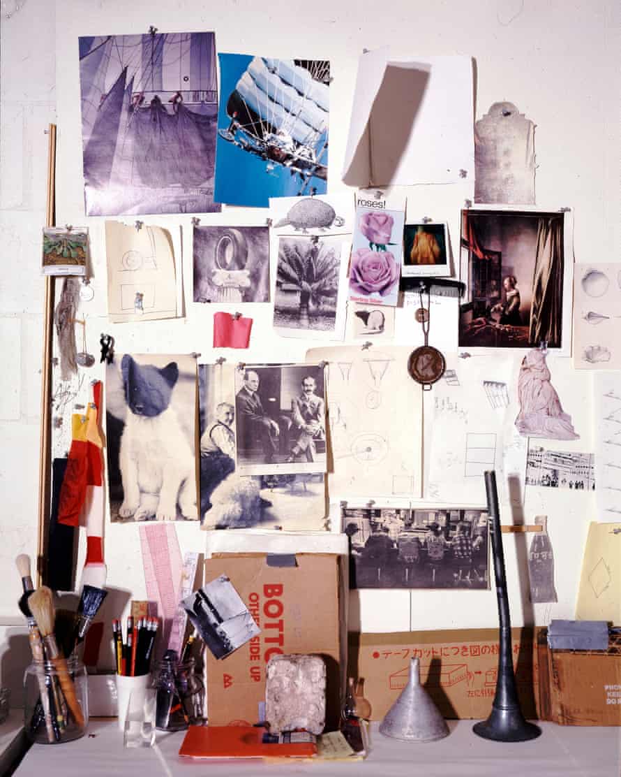 Rauschenberg’s ‘muse wall’, a collection of objects and images that inspired him, in his print shop, Captiva, Florida, around 1979.