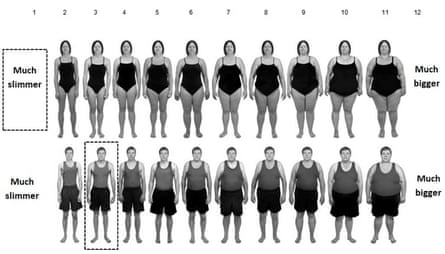 Mean mannequin sizes rated using the BMI-based body size guide rating scale.