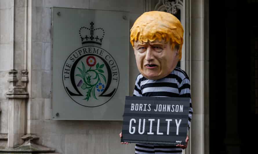 A protester dressed as Boris Johnson outside the supreme court on 24 September 2019.