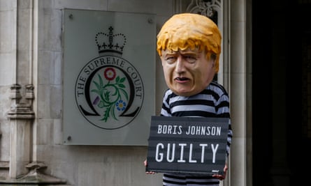 A protester dressed as Boris Johnson outside the supreme court on 24 September 2019.