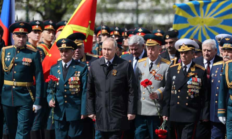 Russian President Vladimir Putin at the Tomb of the Unknown Soldier by the Kremlin wall after the Victory Day military parade in Moscow, Russia.