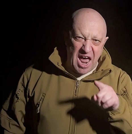 A still from the video shows Yevgeny Prigozhin angrily addressing the Russian army's leaders while standing in front of bodies he said were fallen Wagner fighters at an undisclosed location.