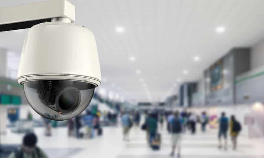 A 3D rendering security camera in an airport.