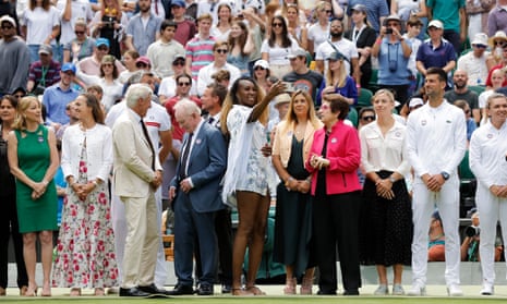 Former champions on Centre Court for the celebration.