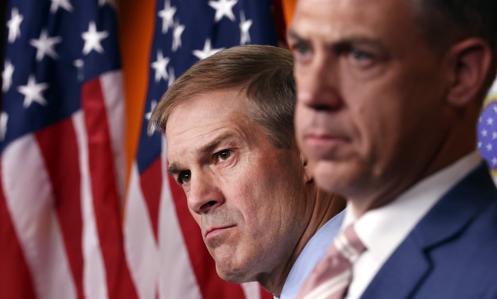 *** BESTPIX *** Kevin McCarthy Holds Press Conference After Dispute Over Jan 6th Committee Members<br>*** BESTPIX *** WASHINGTON, DC - JULY 21: (L-R) Rep. Jim Jordan (R-OH) and Rep. Jim Banks (R-IN) attend a news conference on House Speaker Nancy Pelosi’s decision to reject two of Leader McCarthy’s selected members from serving on the committee investigating the January 6th riots on July 21, 2021 in Washington, DC. Speaker Pelosi announced she would be rejecting Rep. Banks and Rep. Jordan’s assignment to the committee. (Photo by Kevin Dietsch/Getty Images)