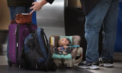 Child at airport with family