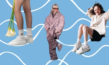 Models wearing trainers, including musician Rihanna wearing the new Fenty creeper trainer by Puma.