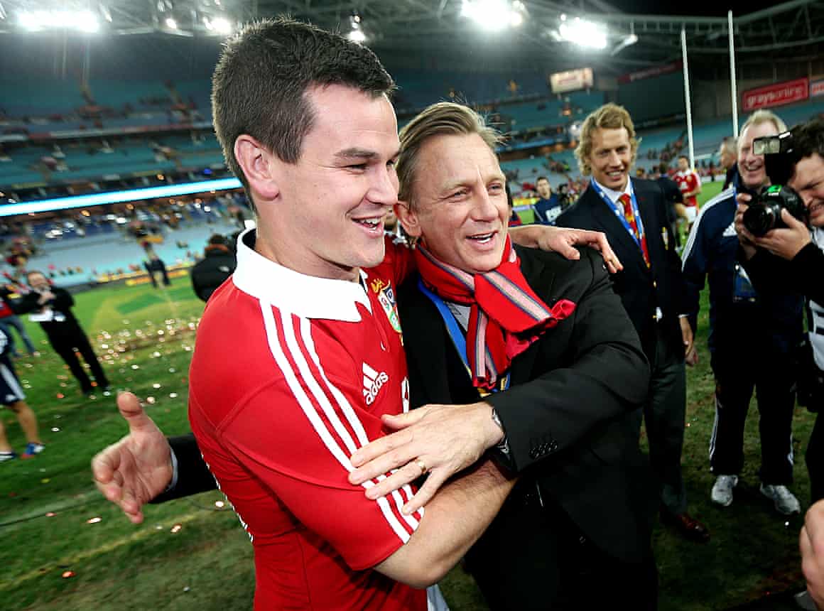 British and Irish Lions Jonathan Sexton celebrates with Daniel Craig after the third Test match against Australia in 2013.