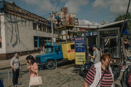 Aftermath of the overnight strikes near Lukianivska metro station