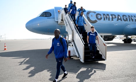 Chelsea players arrive at Abu Dhabi international airport in December 2022. 