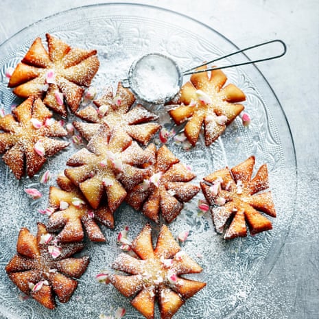 Snowflake beignets with peppermint sugar
