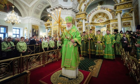 Patriarch Kirill, head of the Russian Orthodox Church, conducts a service in Danilov Monastery in Moscow
