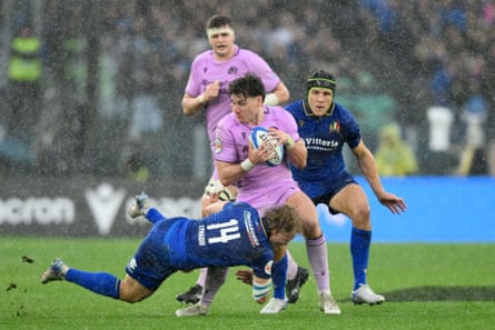 Italy and Scotland players in action during the RBS Six Nations match in Rome.
