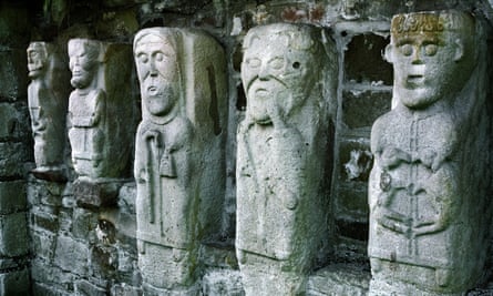 Carved figures on White Island in Lower Lough Erne.