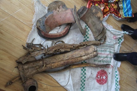 Looted artifacts seized by police. The burial contained a human mummy and a wealth of organic artifacts from the first few centuries CE.