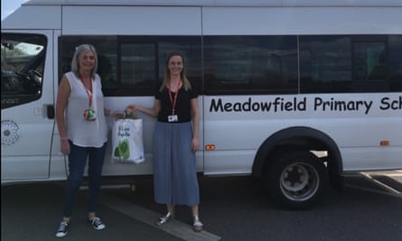 Staff at Meadowfield primary school in Leeds prepare to deliver supplies to families