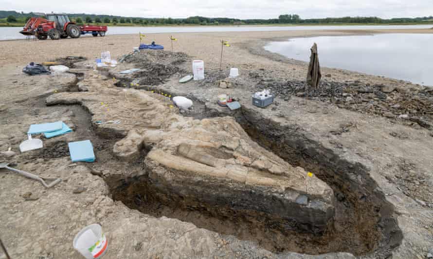 The partly exposed ichthyosaur skeleton at Rutland Nature Reserve