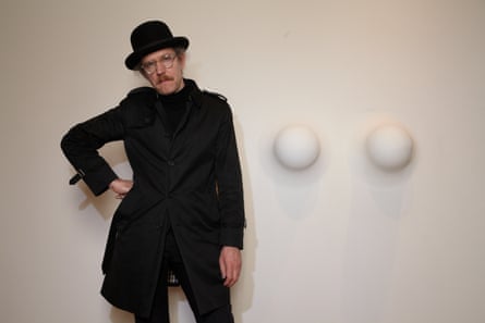 Martin Creed in front of one of his works being installed for his one-man show at the Hayward Gallery in London.