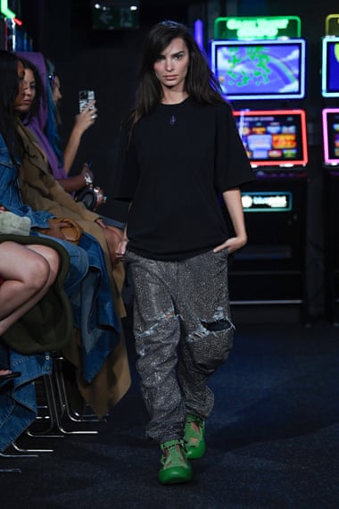 Emily Ratajkowski on the catwalk at the JW Anderson Show.