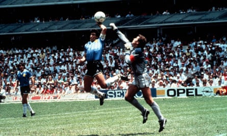 Diego Maradona scores his ‘hand of God’ goal against England in the 1986 World Cup.