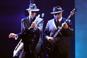 Jimmy Jam and Terry Lewis perform on stage during the 64th annual Grammy awards at the MGM Grand Garden Arena in Las Vegas
