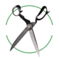 Scissors cut-out inside green-rimmed circle