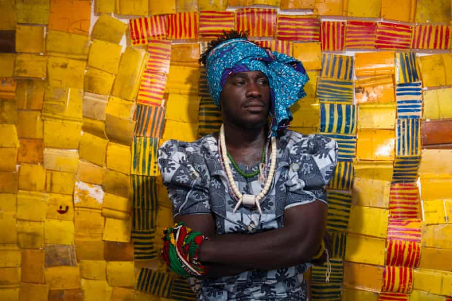 Serge Attukwei Clottey and GoLokal perform My Mother’s Wardrobe at Gallery 1957, Accra, Ghana.