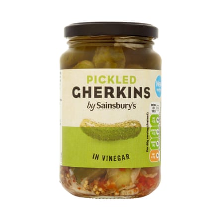 A jar of Sainsbury’s Pickled Gherkins in Vinegar