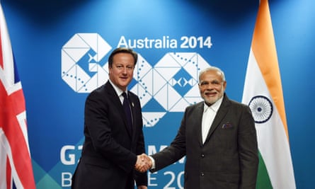 Modi with David Cameron in Australia last year.