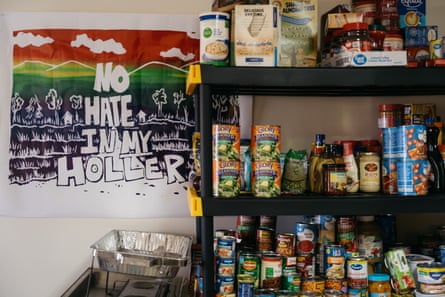 a shelf is stocked with supplies