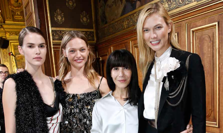 Bouchra Jarrar (in white) poses with models after the Lanvin show during Paris fashion week last September.