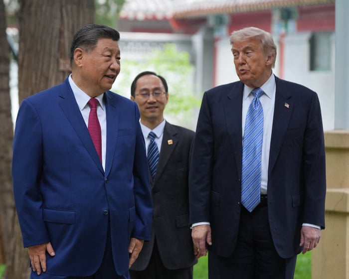 Trump asks if Xi brings other presidents to secret garden during private tour – video