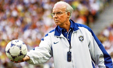 Mário Zagallo manages Brazil during the 1998 World Cup final defeat by France in which Brazil lost 3-0.