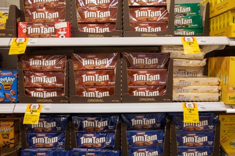 A shelf full of Tim Tams