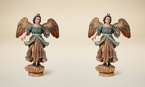 Jim Naughten’s stereoscopic photograph of a gilded angel from a European pharmacy, c1700: ‘appears to reach right out towards you as if to offer its healing touch’. Jim Naughten/ Wellcome Collection