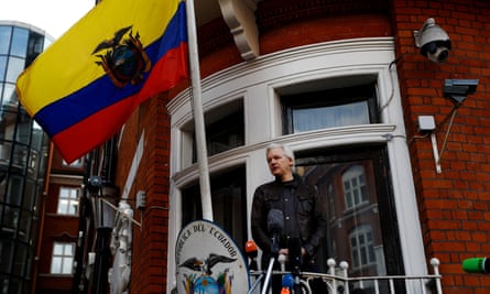 WikiLeaks founder Julian Assange on the balcony of the Ecuadorian embassy in London.