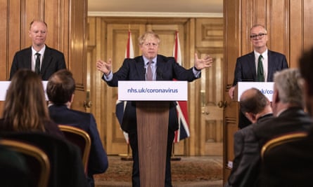 Boris Johnson’s first daily update on the Coronavirus pandemic,with chief medical officer Chris Whitty and chief scientific officer Sir Patrick Vallance.