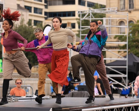 Local performers take part in the Whirligig Festival of Outdoor Arts in Weston-super-Mare.