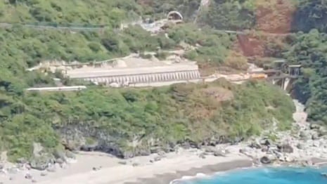 Aerial footage shows scene of Taiwan train crash – video