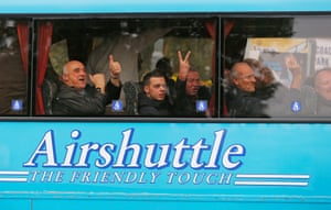 Aston Villa fans arrive to a welcome before the Birmingham City v Aston Villa Football League Championship match at St Andrews