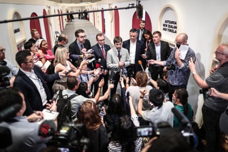 Guilbeault (centre), with environment ministers from Norway and New Zealand, speaking to media at Cop27 climate conference in Sharm el-Sheikh, Egypt, November 2022.