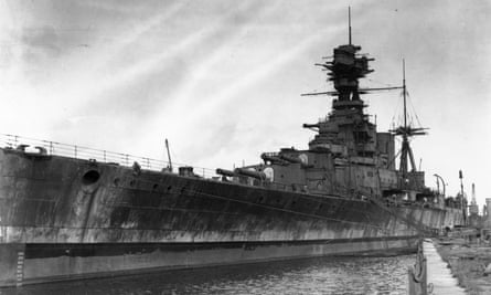 The battleship HMS Hood in 1930 during a dockyard refit.