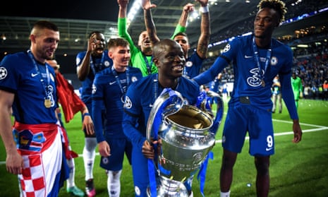 Chelsea’s N’Golo Kante celebrates with the European Cup in Porto