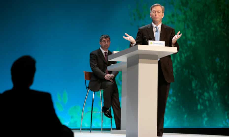 David Cameron listens to Google’s Eric Schmidt speaking at the 2006 Conservative party conference
