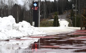 Vantaa, Finland. Athletes ski on artificial snow