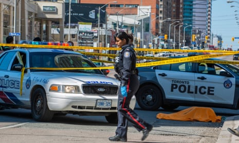 The scene in northern Toronto after a van drove along  a sidewalk striking pedestrians.